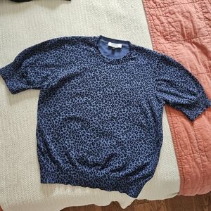 Women's Cotton Blue Leopard Print Sweater